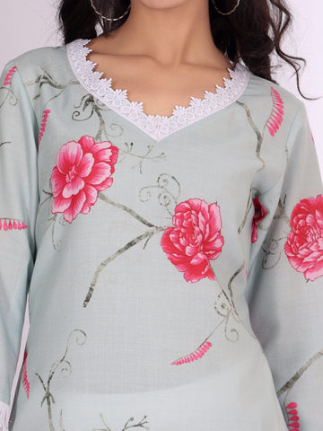 Varanga Women Floral Printed Lace Detail Straight Kurta